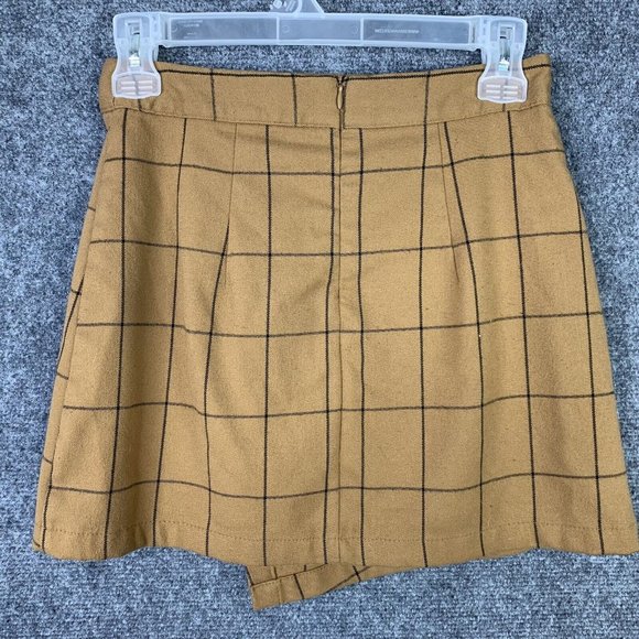 Forever 21 Asymmetrical Mini Skirt Women S Lined Tan Windowpane Preppy - Picture 5 of 9